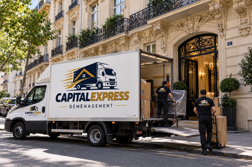 Camion CapitalExpress Déménagement avec logo à Paris